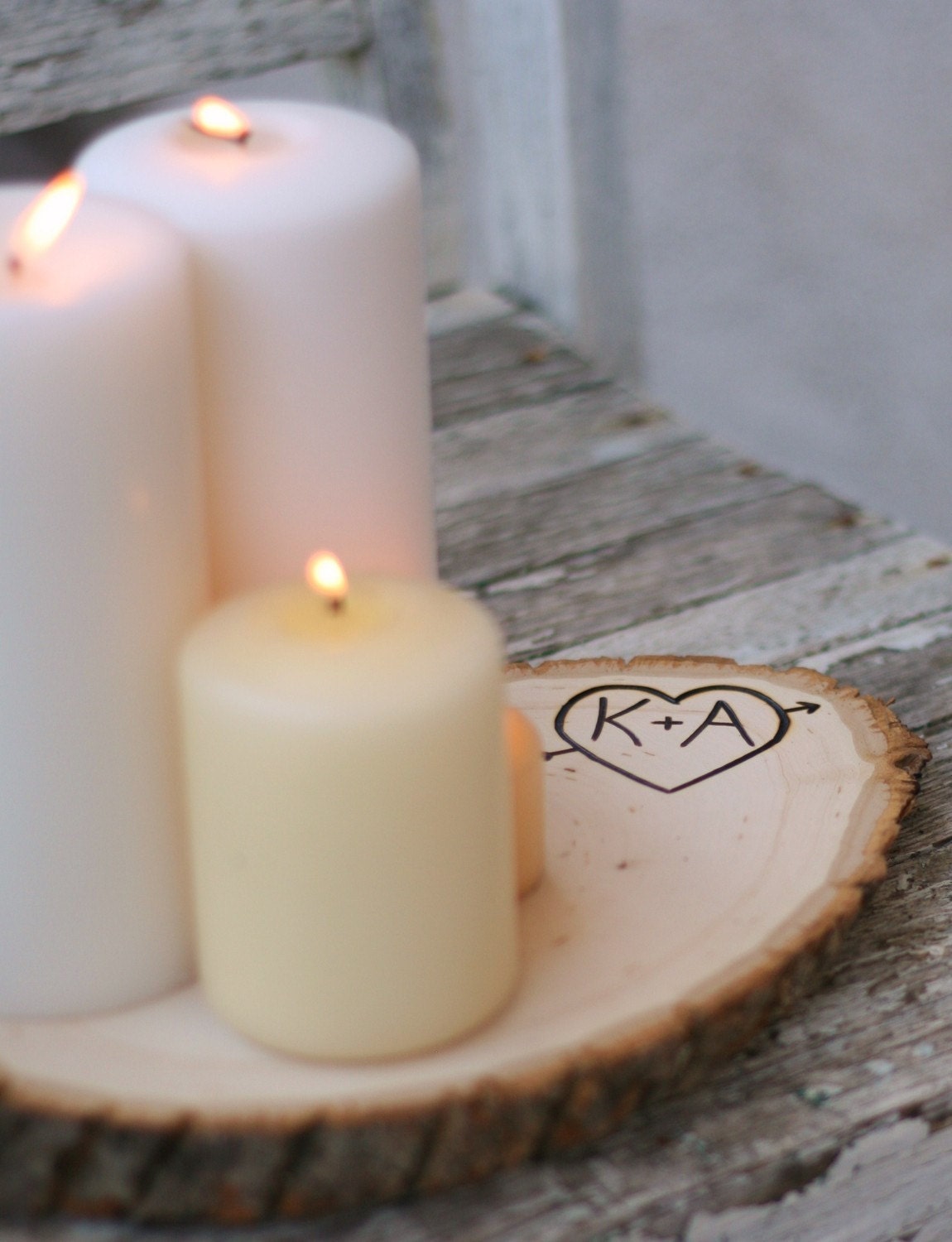 Personalized Wood Tree Slice Candle Stand (item E10470)