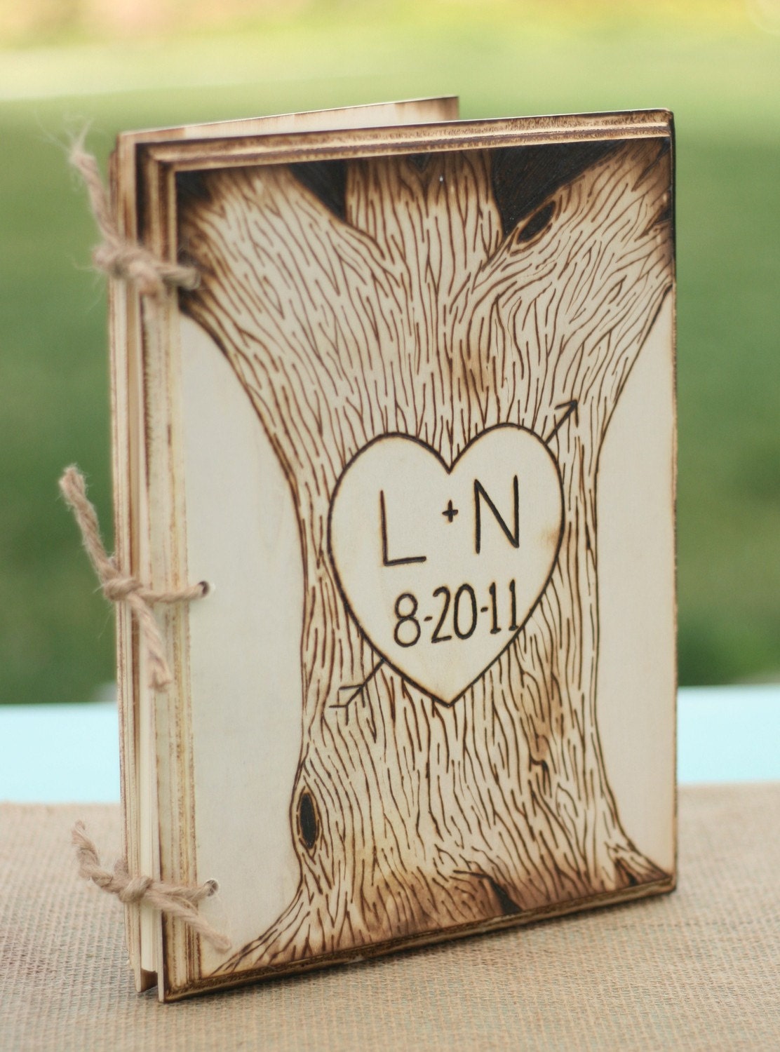 LARGE Personalized Engraved Rustic Wedding Guest Book (item E10085)