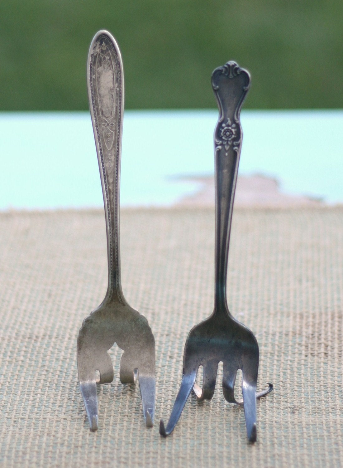Set of 12 Vintage Old Silverware Fork Easels For Wedding Signs (item M10441)