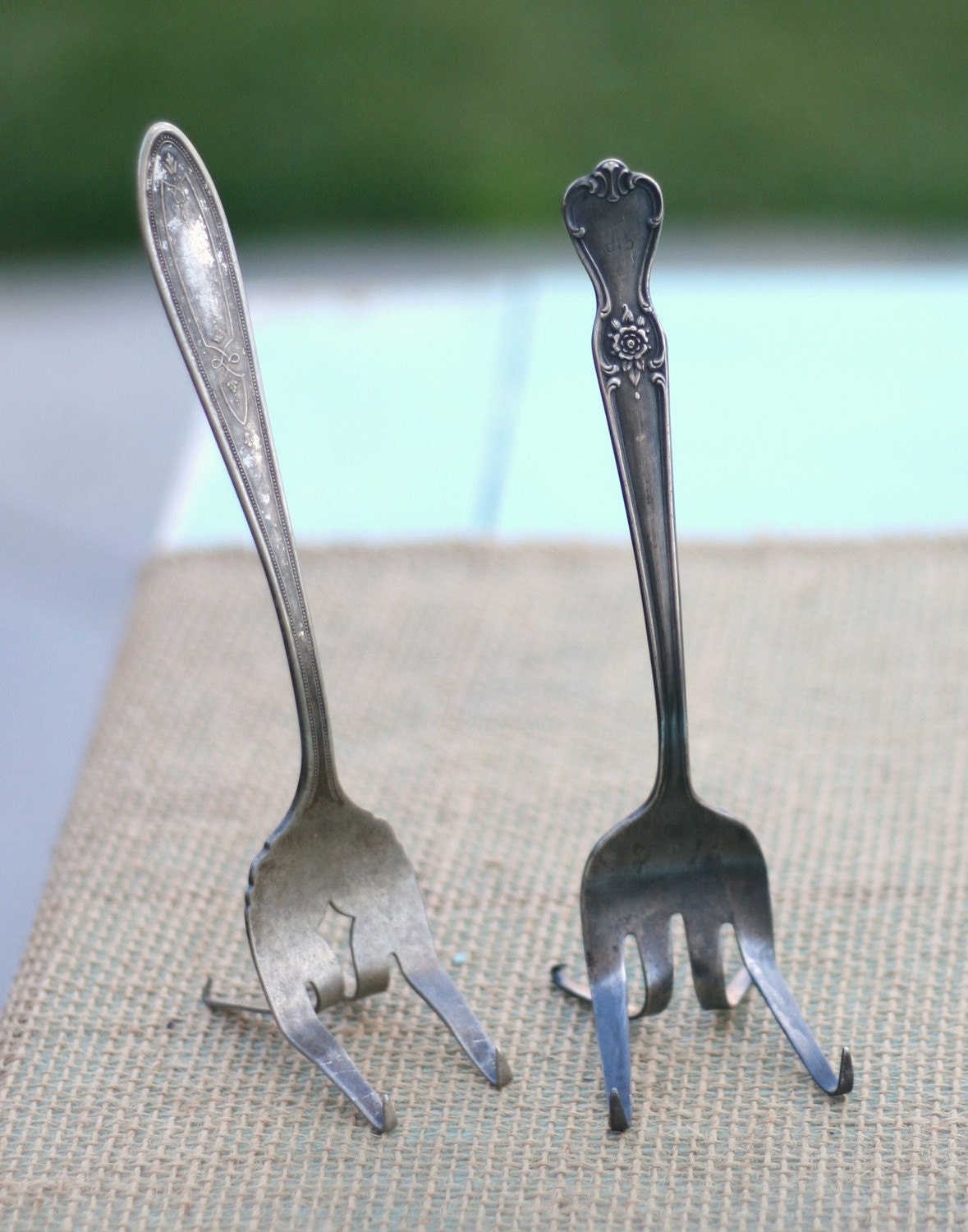 Set of 12 Vintage Old Silverware Fork Easels For Wedding Signs (item M10441)