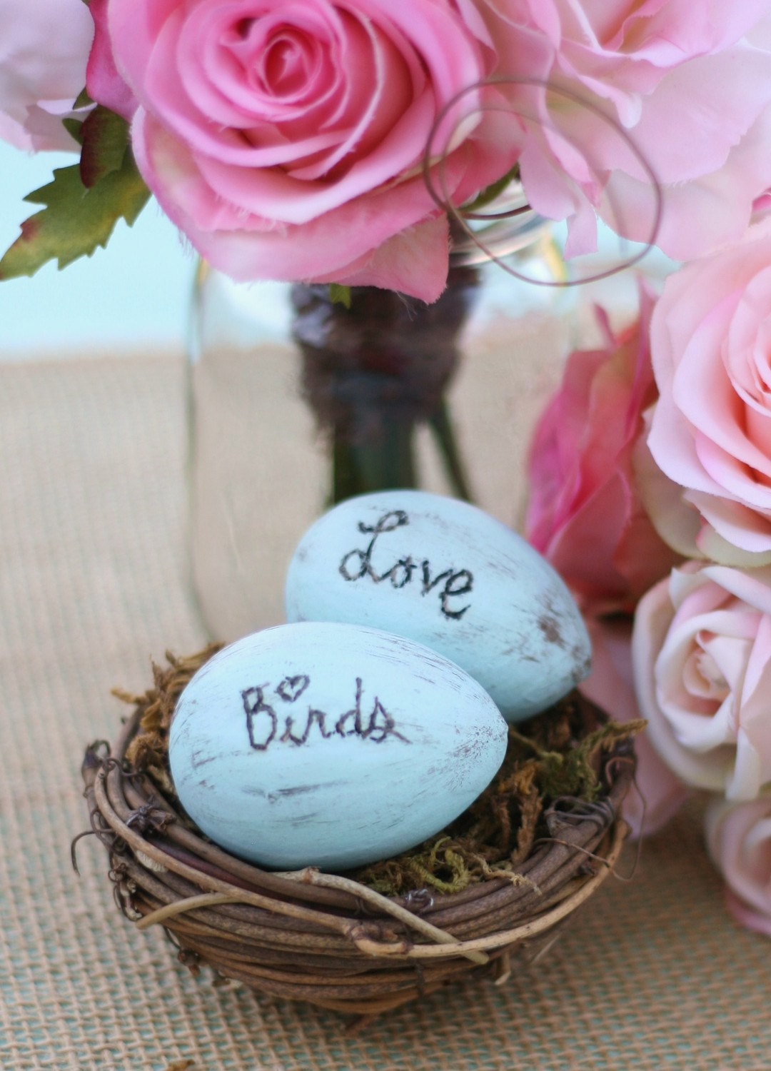 Rustic Cake Topper Bird Nest Love Birds Lovebirds Shabby Chic Wedding Decor