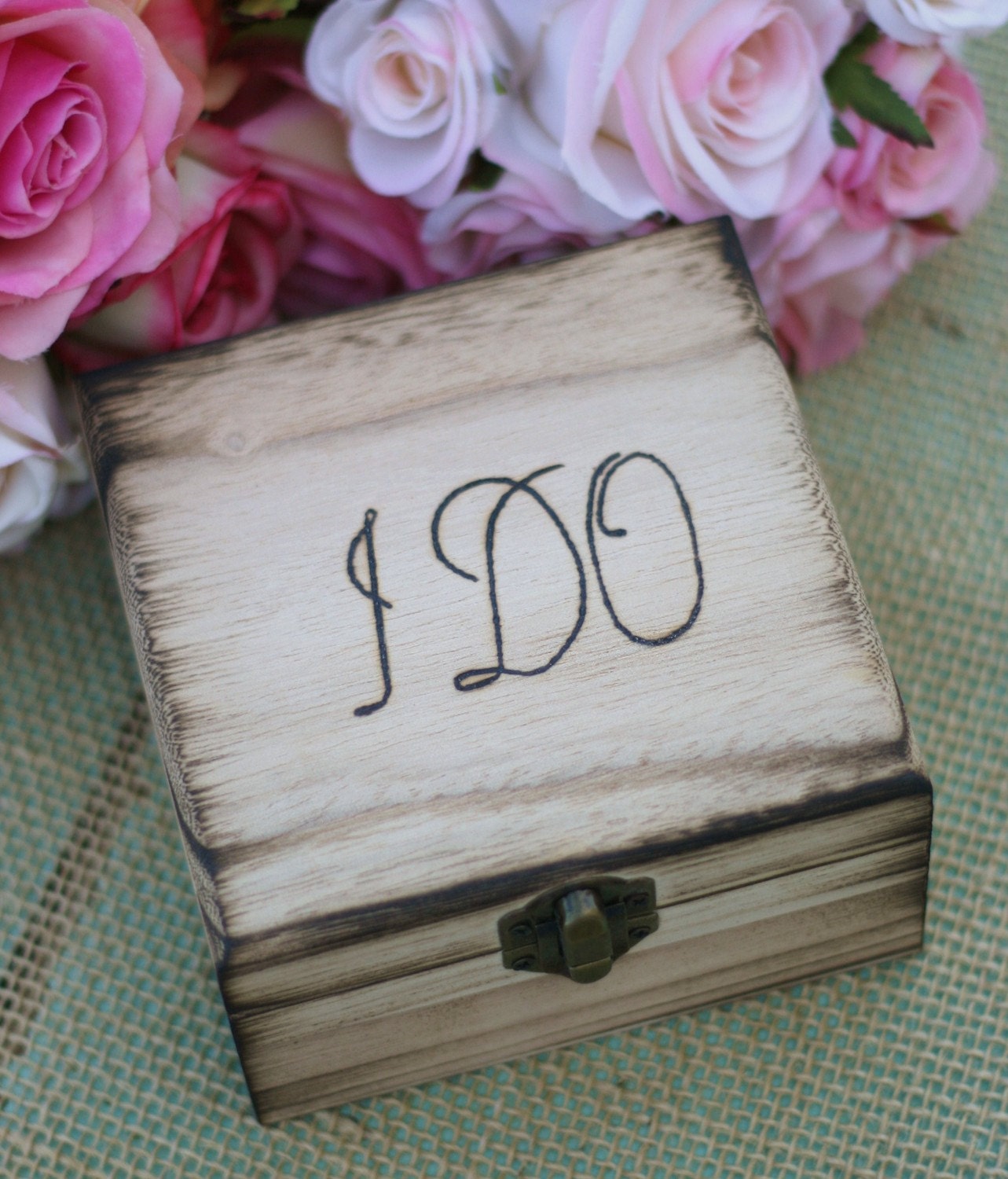 I Do Hand Engraved Wood Ring Bearer Pillow Jewelry Box (item E10403)