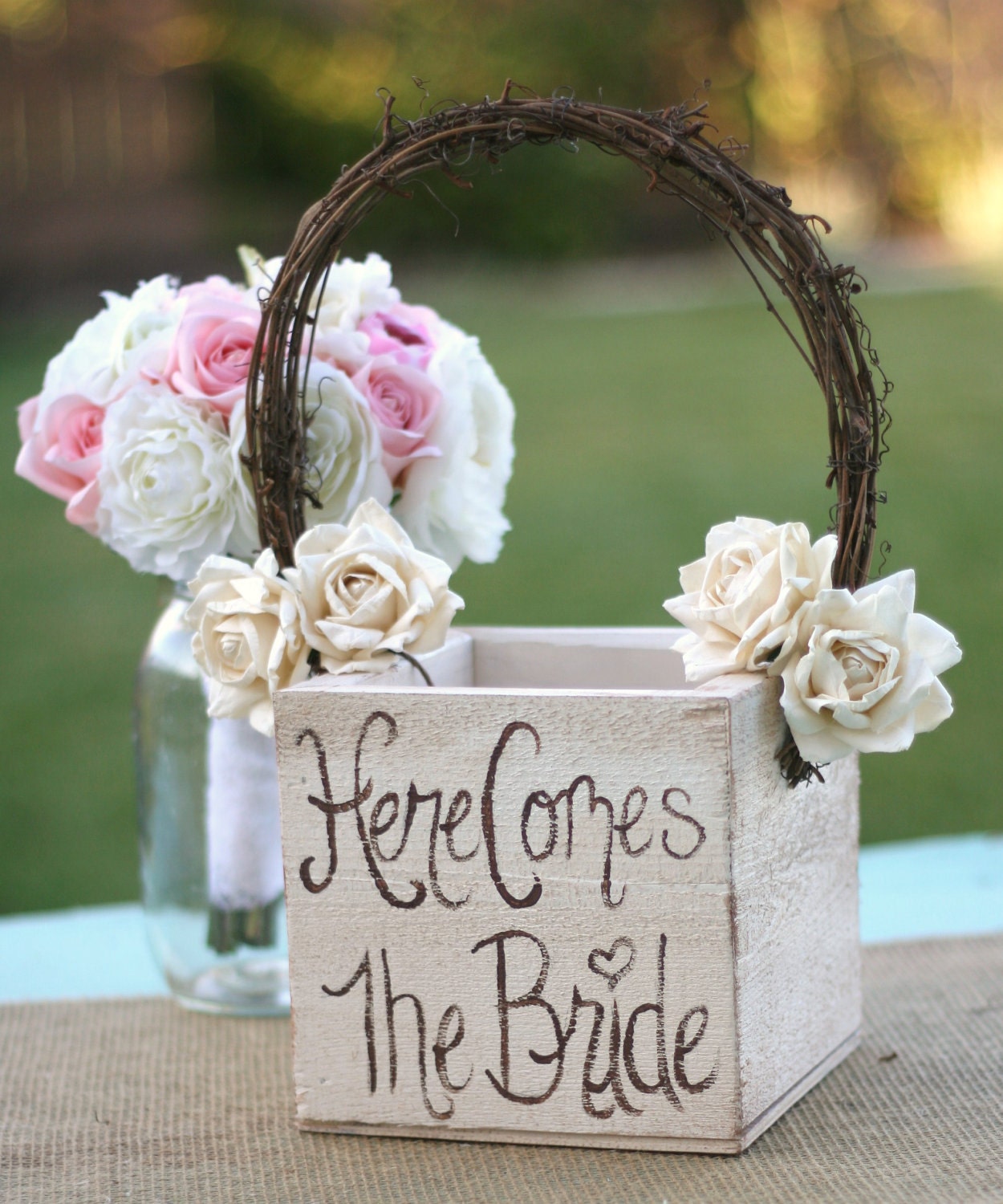 Shabby Chic Flower Girl Basket Rustic Wedding Decor (item B10086)