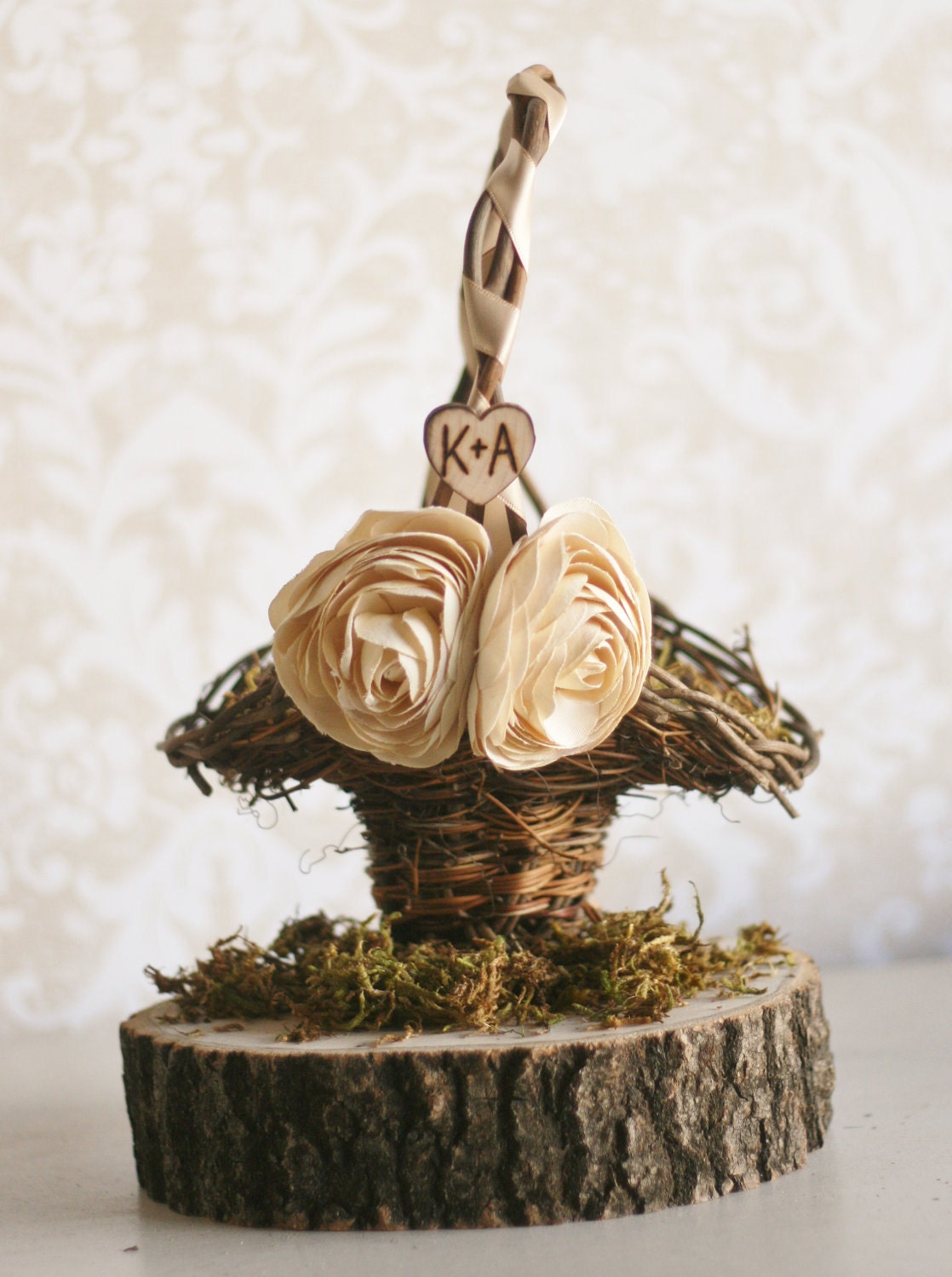 Personalized Rustic Chic Wedding Decor Flower Girl Basket (item B10577)