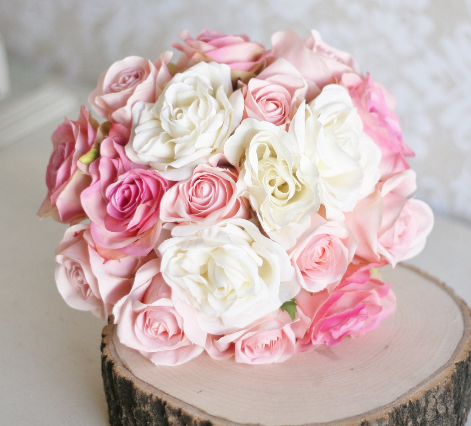 Silk Bride Bouquet Roses Lace Shabby Chic Wedding Arrangement