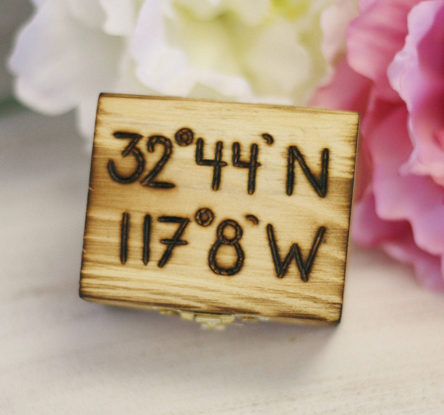 Personalized Rustic Ring Bearer Pillow longitude and latitude coordinates