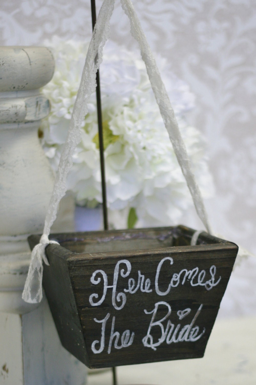 Flower Girl Basket Here Comes The Bride Rustic Wedding Decor (item B10011)