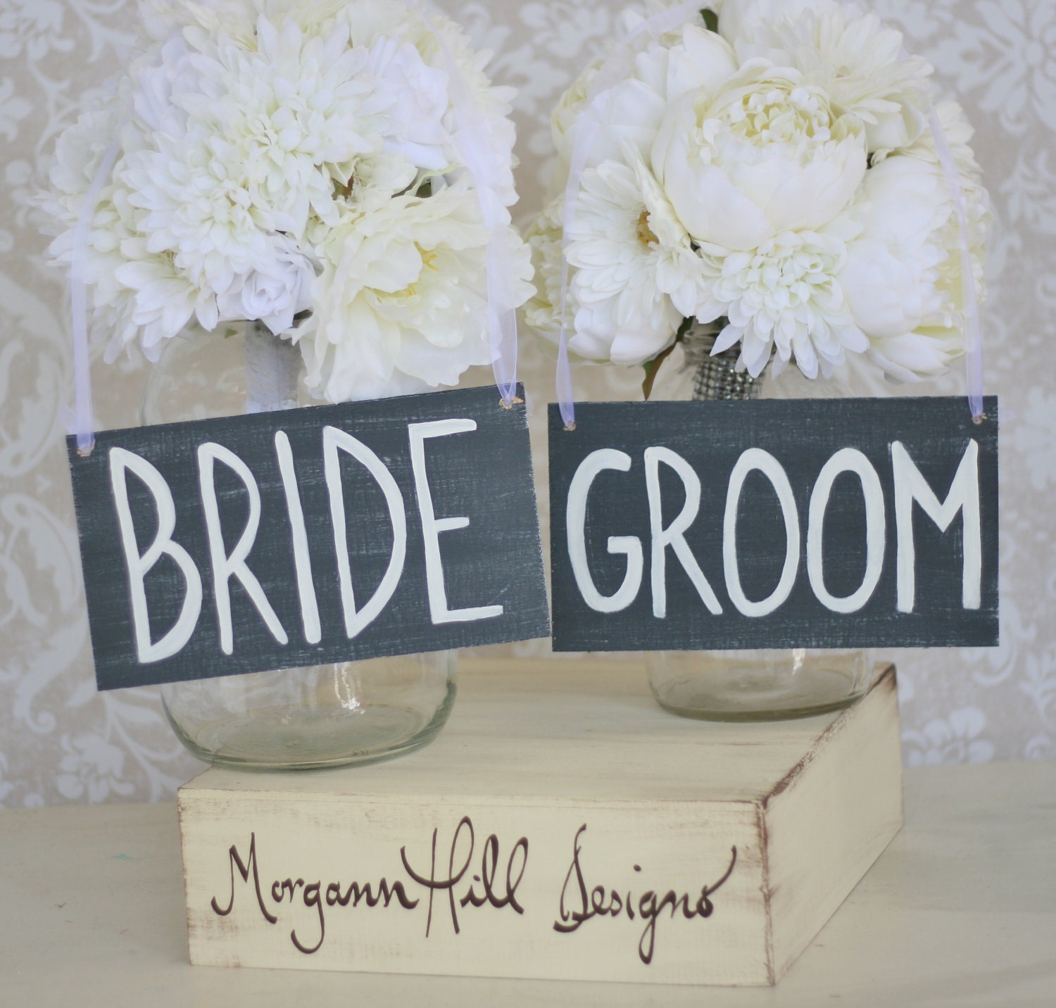 Bride and Groom Chair Signs Rustic Wedding Decor (item P10218)