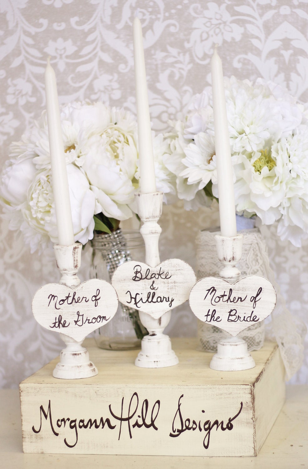 Wedding Unity Candle Set For Mothers Shabby Chic Decor