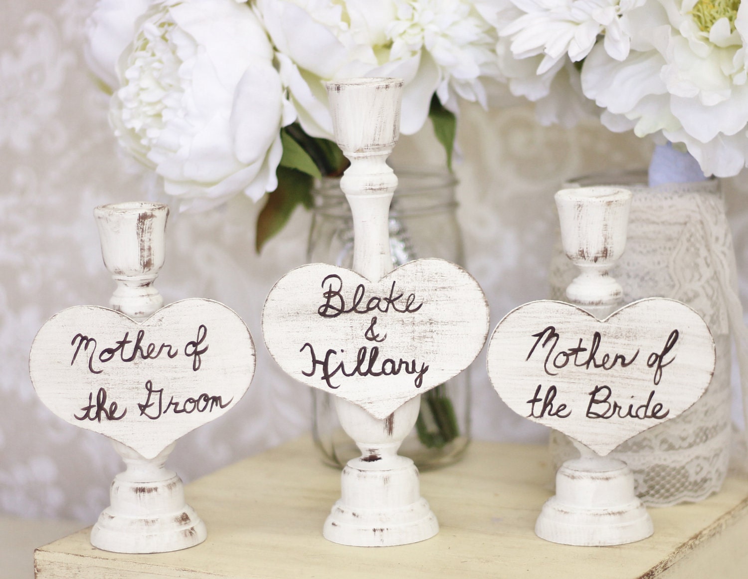 Wedding Unity Candle Set For Mothers Shabby Chic Decor