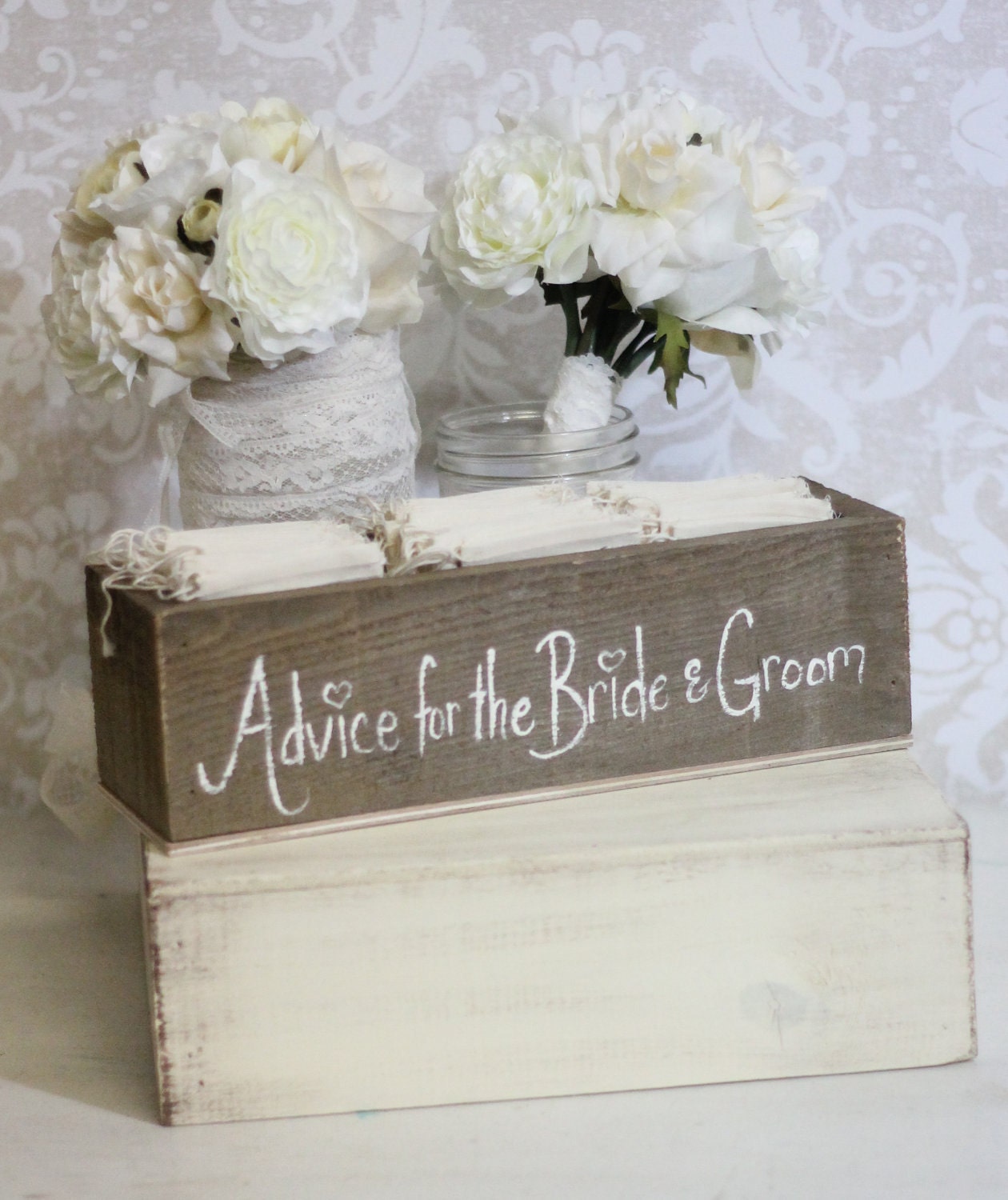 Rustic Guest Book Box Advice For The Bride and Groom Wood Hearts (item P10097)