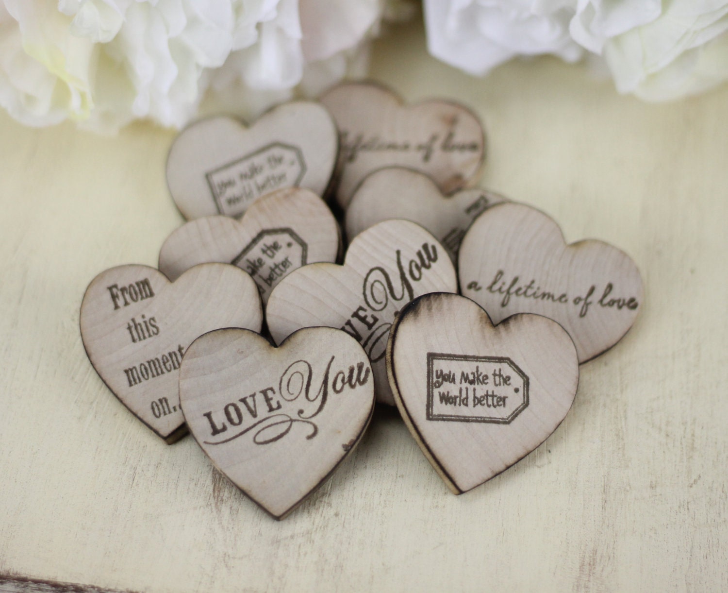 Rustic Wedding Favors Wood Heart Magnets Set of 50