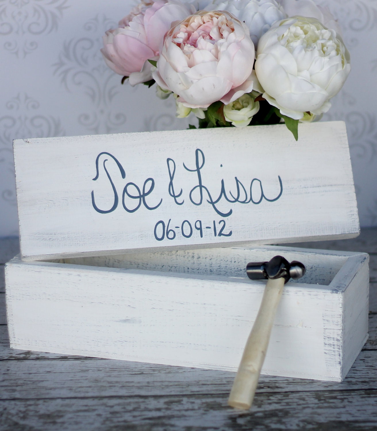Personalized Wine Box Custom Bridal Shower Wedding Gift Rustic Shabby Chic