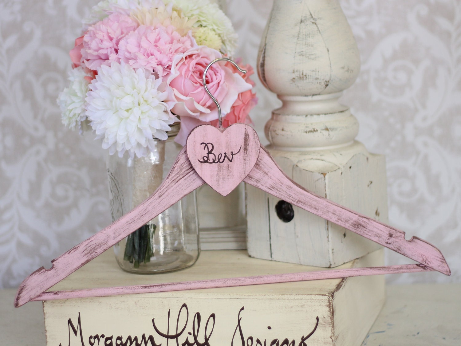 Personalized Wedding Dress Hanger Rustic Chic Decor (item P10411)