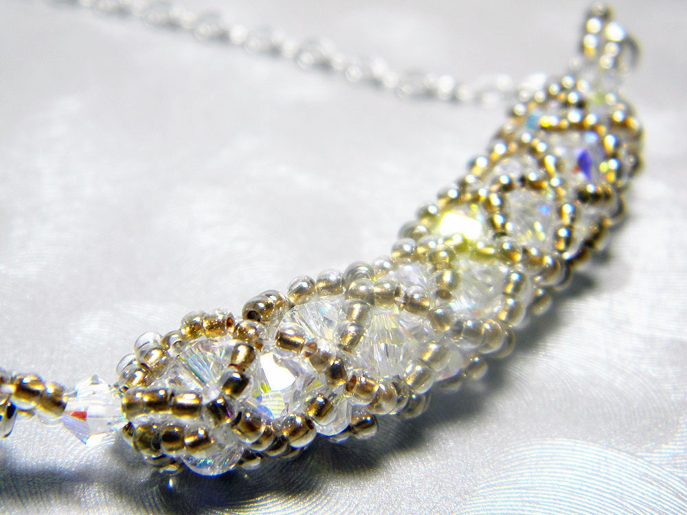 Instant Ship Swarovski Crystal Necklace Beadweaving Sterling Silver - "Tudor Beauty"