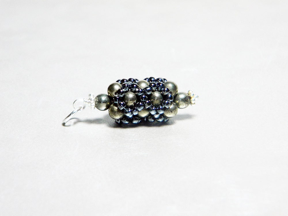 Instant Ship Tudor Style Pyrite and Hematite Black Pendant Sterling Silver - "Iron Age"