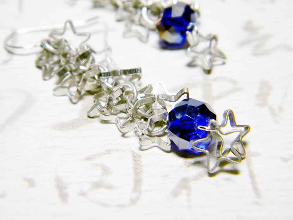 Goth Punk Star Earrings Crystal Roundelle Sterling Silver - "Made of Stars"