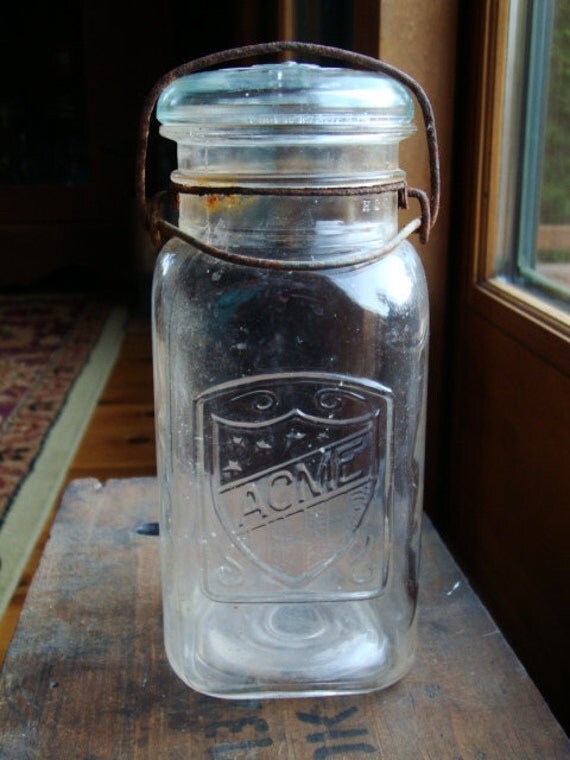 Vintage ACME Canning Jar with Glass Lid One by LittleCabinVintage