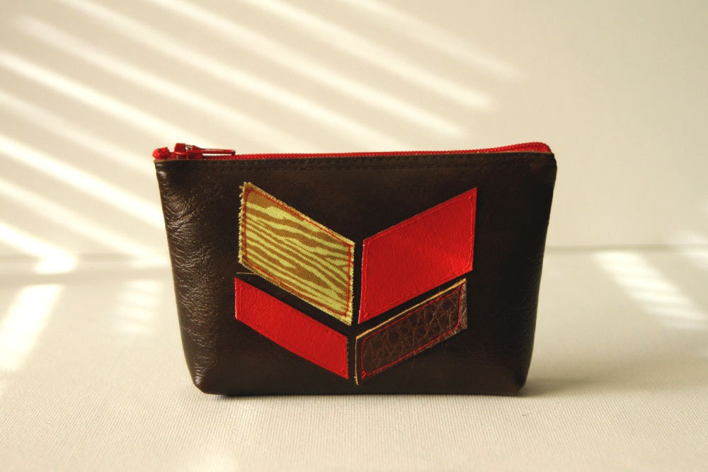 tribal chevron mini clutch - brown, red & chartreuse on espresso vegan leather : "nouveau navajo"