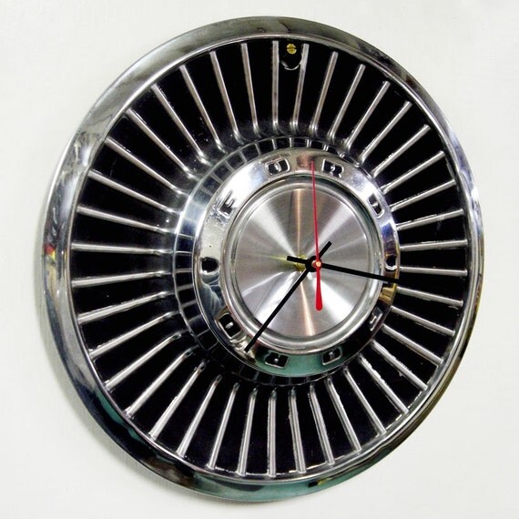 1958 Ford Thunderbird Hubcap Wall Clock TBird by StarlingInk