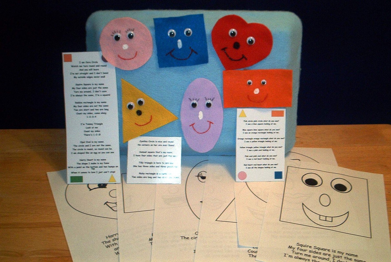 6 Colorful Shapes Flannel Board Felt Story Set AND coloring pages