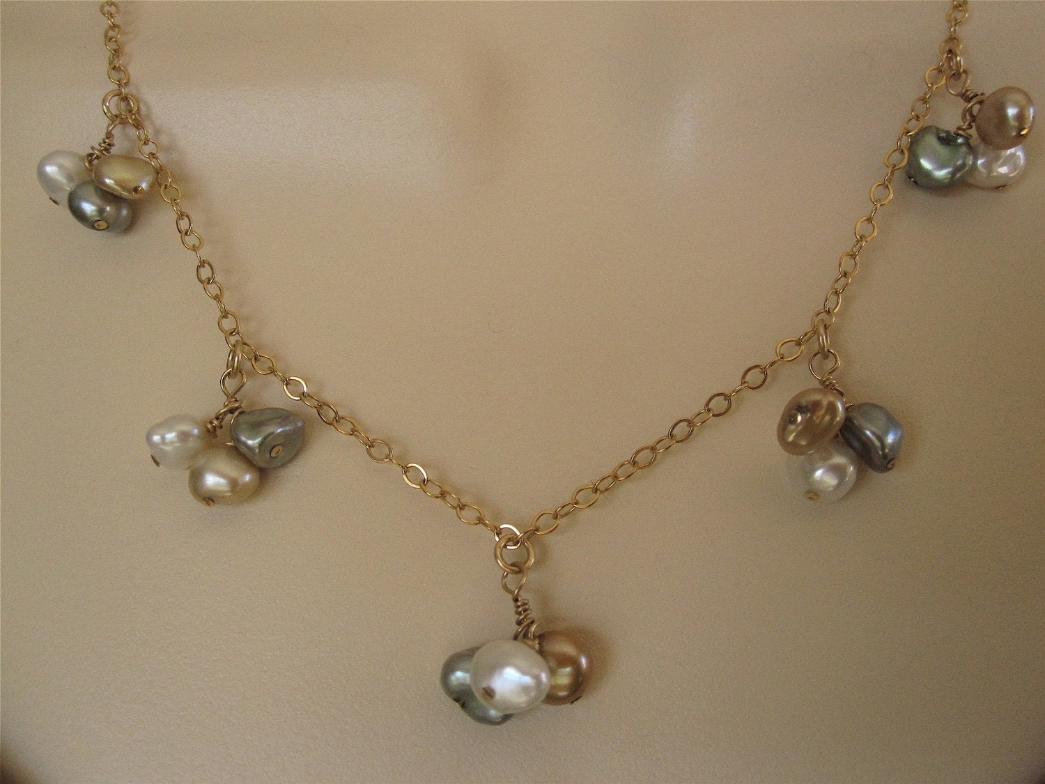 Pearl Cluster 14k Gold Filled Chain Handmade Necklace
