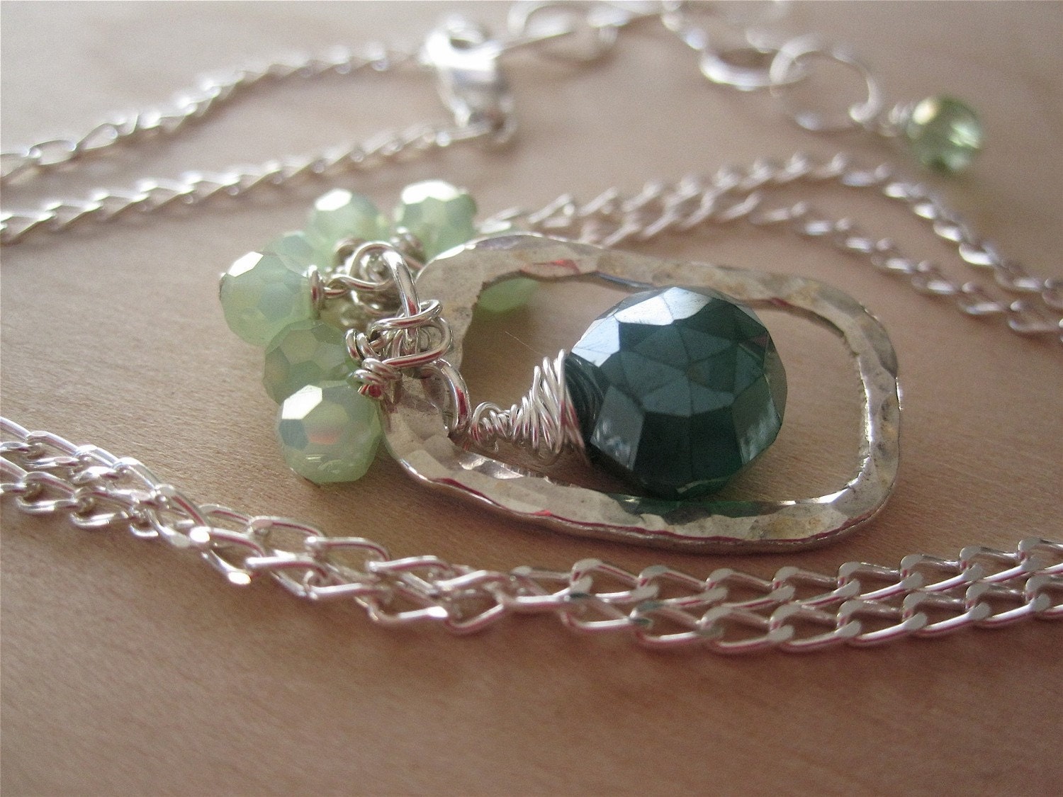 Green Onyx Handmade Hammered Sterling Necklace