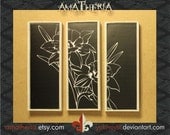 Modern miniature dollhouse tryptic painting 1/12, Flowers