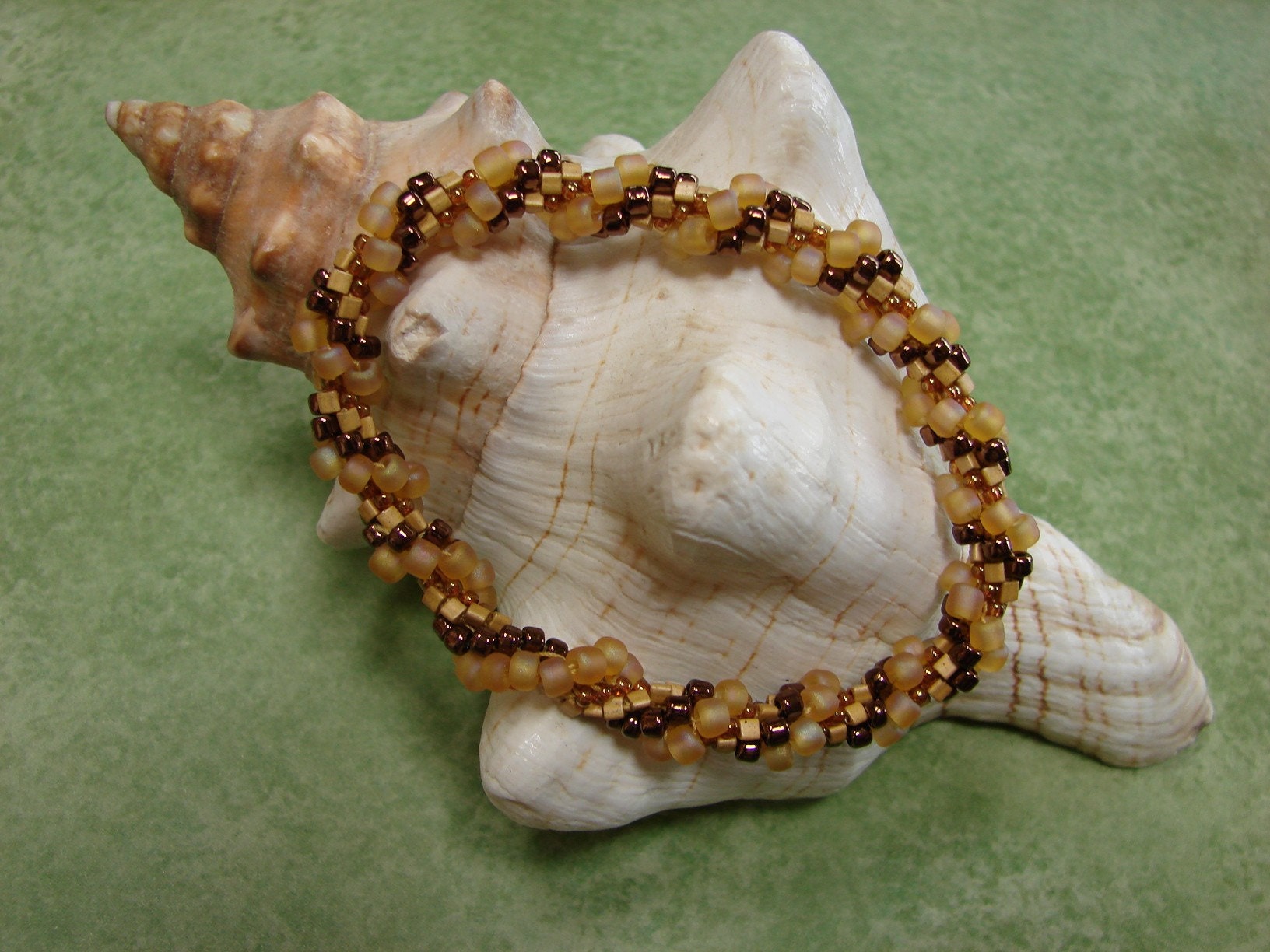 Elegant Bead Crochet Bracelet in Golds and Coppers