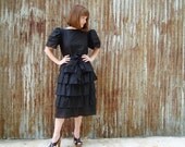 1980's vintage Black ruffled dress delicious LBD small- medium