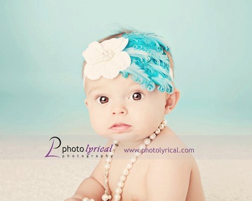 Baby headband - Infant headband - Flower headband - Newborn headband-Little girl headband - Baby girl headband - Feather headband
