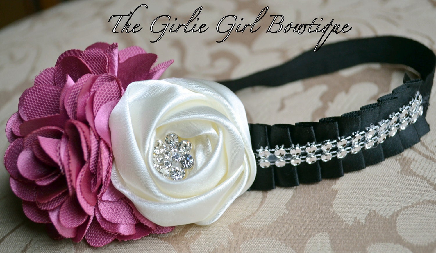 BabyHeadband -toddler headband - Newborn headband - Infant headband- photography prop - flower headband - Pleated Victorian flower headband