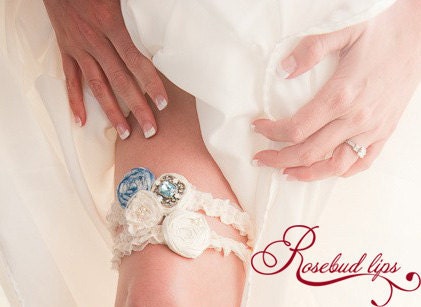 Ivory Wedding Garter- Something Blue