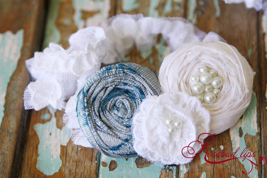 Vintage Blue Garter with White French Lace