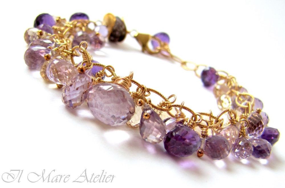 Bracelet - Grape amethyst, Lilac amethyst, Champagne citrine, Mystic pink quartz - Dreams
