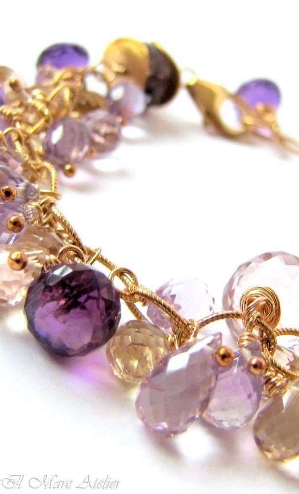 Bracelet - Grape amethyst, Lilac amethyst, Champagne citrine, Mystic pink quartz - Dreams