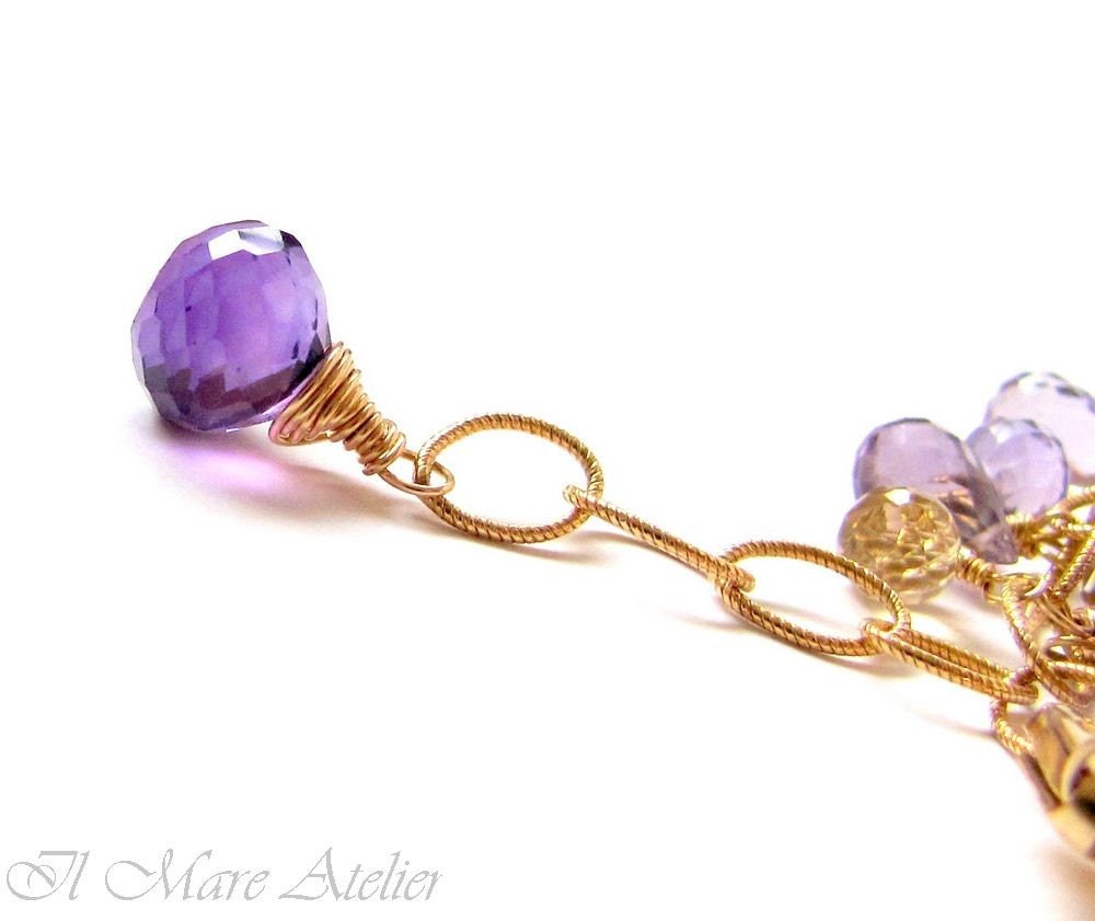 Bracelet - Grape amethyst, Lilac amethyst, Champagne citrine, Mystic pink quartz - Dreams