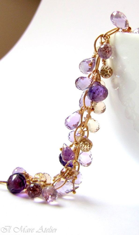 Bracelet - Grape amethyst, Lilac amethyst, Champagne citrine, Mystic pink quartz - Dreams
