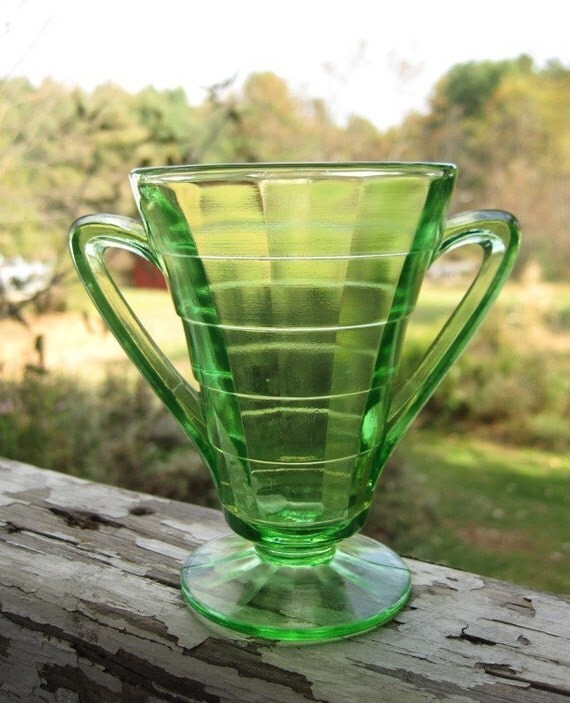 Vintage Depression Glass Block Optic Green by corrnucopia on Etsy