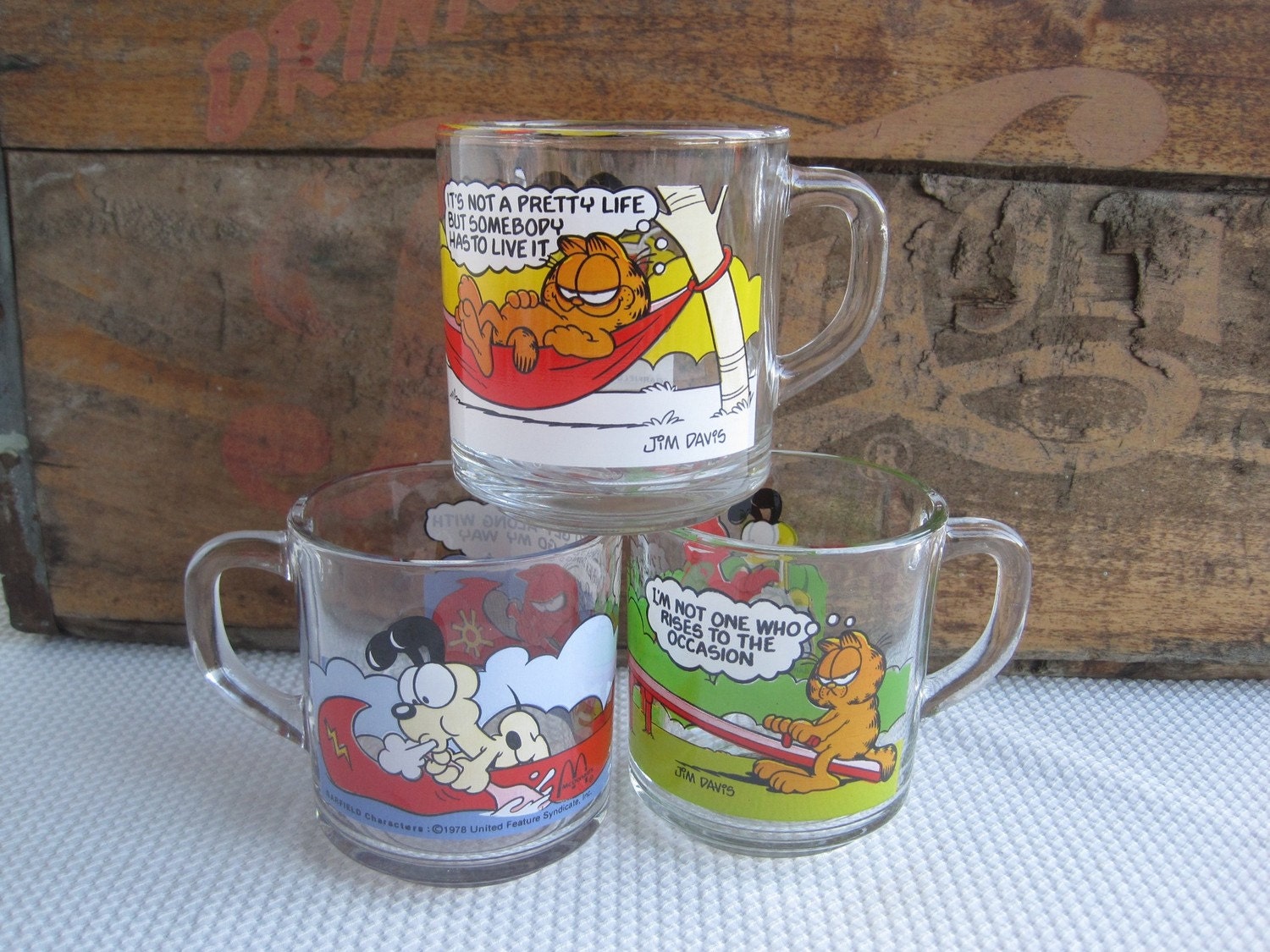 Vintage Garfield Glass Mugs Mcdonald S Set Of By Corrnucopia