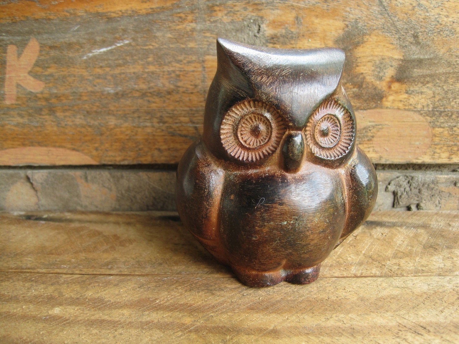 Vintage Metal Owl Figurine Mesmerizing Eyes