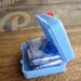 Vintage Rain Bonnet in Kitschy Blue Little Suitcase Don't Get Caught In April Showers Made in Hong Kong