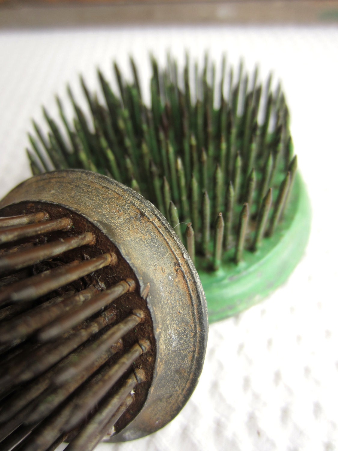 Vintage Metal Flower Frogs Spiky Pair