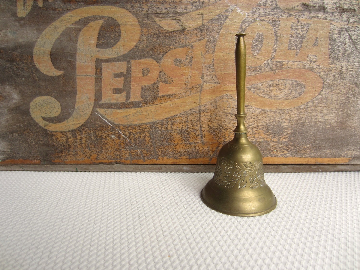 Vintage Brass Bell Floral Etched Made in India