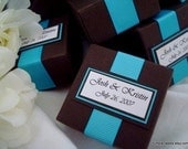 Brown and Teal Custom Wedding Favor Boxes, Set of Ten