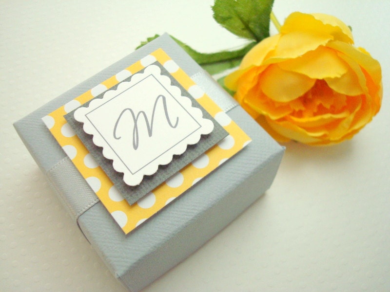 Personalized Wedding Favor Boxes, Gray and Yellow, Set of Ten