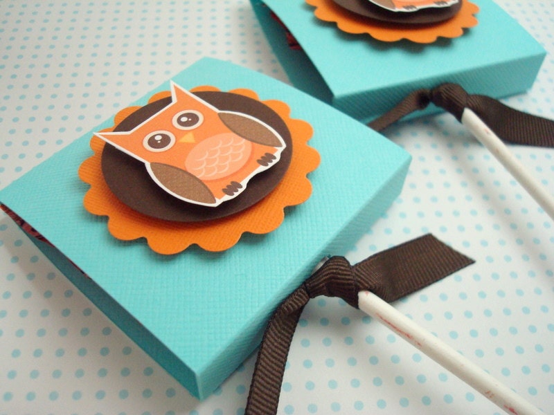 Owl Lollipop Party Favors, Orange and Tiffany Blue, Set of Ten Il_170x135