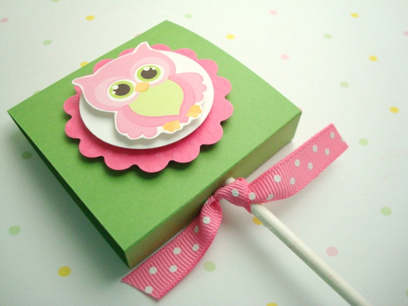 Pink and Green Owl Lollipop Covers, Set of Ten