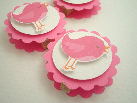 Pink Birdie Favor Bag Toppers, Set of Ten Il_570xn