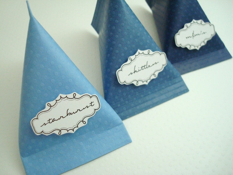 Candy Pouch Party Favors, Blue Polka Dots,  Set of Ten